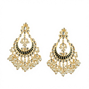 ต่างหูชุบทองแบบล่าสุด สไตล์บอลลีวูด รุ่น 8561 สีดำ - Product Image 1