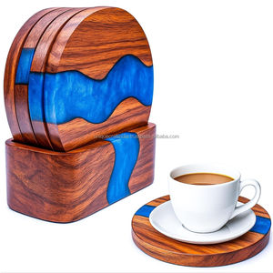 Dessous de verre élégants en bois à bord en résine faits à la main verres rustiques élégants décor de table en bois en résine accessoires artistiques modernes - Product Image 4