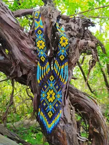 UNIQUE BEST Blue Yellow Ukrainian Flag Gerden Necklace, <b>Native</b> Ukrainian Jewellery, Kyiv Ethnic Necklace for Wedding, party - Product Image 4