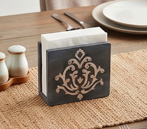 Vintage Wood <b>Napkin</b> Holder With <b>Silver</b> Damask Design Free Standing Tissue Box Stand For Hotel Home And Kitchen Use - Product Image 3