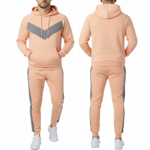 Conjunto deportivo de dos piezas para hombre, sudadera con capucha de felpa color melocotón y pantalones, ropa deportiva para gimnasio. - Product Image 3