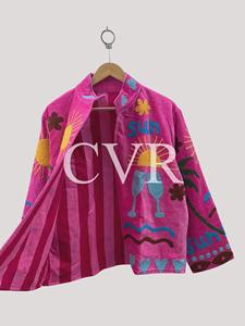 Abrigo Bohemio Rosa Bordado con Cuello Mandarín, Manga Larga, Talla Grande, Ropa de Verano para Mujer, Diseño Floral Hecho a Mano - Product Image 4