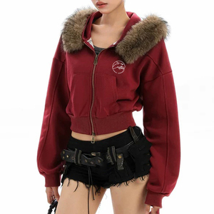 Sudadera con Capucha Personalizada de Marca, con Cuello de Piel Sintética, Roja, Unisex, Chaqueta Casual de Invierno, con Logotipo Estampado en la Parte Delantera, Material de Forro Polar - Product Image 1