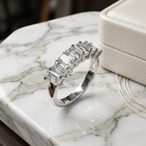 2.10CTW Emerald Cut Prong Set Five-<b>Stone</b> Band Ring 10K Gold Lab Grown Diamonds Cute Style Unisex - Product Image 3