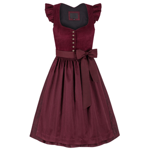 Women's Vintage Dirndl <b>Dress</b> A-Line Midi Short Sleeve Velvet With Belt And <b>Ruffle</b> Sleeves Solid Color Flared Hem - Product Image 1