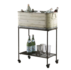 Vintage <b>White</b> Galvanized Metal Wine Tubs With Stand For Party Round Steel Ice <b>Bucket</b> Beverage Cooler Farmhouse Style Tub Planter - Product Image 3