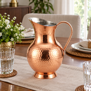 Grande carafe à eau en cuivre pur martelé avec poignée en cuivre, carafe traditionnelle ayurvédique pour le stockage de l'eau, vaisselle de service - Product Image 2