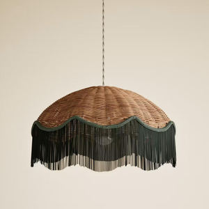 Creative Fringe Trim Rattan Pendant <b>Light</b> Shade Scalloped Dome Hanging Lampshade Beautiful <b>Wicker</b> <b>Ceiling</b> Lamp Cover Dining - Product Image 2
