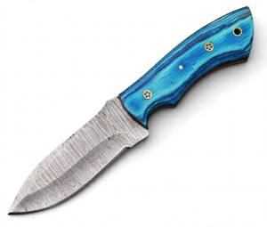 Herramienta de campo para exteriores de acero de Damasco de alto contraste, hecha a mano y personalizada, con mango de madera Pakkawood azul turquesa - Product Image 3