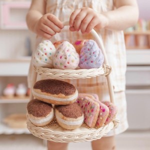 Pretend play kitchen accessories for toddler toys rattan <b>cake</b> <b>stand</b> kids toy tiered food <b>stands</b> - Product Image 2
