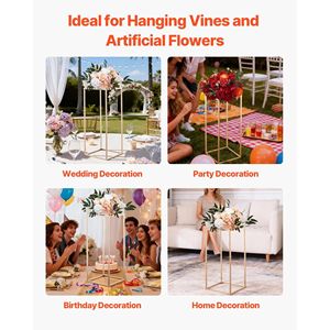 10 Pezzi Colonna Metallica Dorata Laminata da 60 cm per Fiori, Espositore Floreale Rettangolare per Decorazioni Matrimoniali - Product Image 6