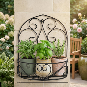 Support mural en métal noir pour plantes avec motif décoratif en volutes, support multi-pots, style vintage, pour jardin d'herbes aromatiques d'intérieur - Product Image 4