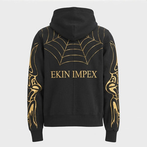 Sudadera con capucha premium con cremallera y estampado de telaraña y llamas, estilo urbano, de forro polar grueso para hombre - Product Image 2