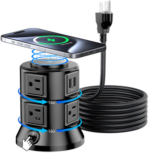 US Stock ETL Power Strip Protector contra sobretensiones Extensor de salida con 6 salidas 4 USB Tower Power Strip Enchufe plano para el hogar/oficina/escuela - Product Image 1