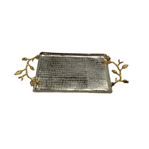 Elegant Silver Rectangular Metal <b>Tray</b> With Gold Pomegranate Handle Hotel Ware Catering <b>Tray</b> Food <b>Snacks</b> Serving <b>Tray</b> And Platter - Product Image 1