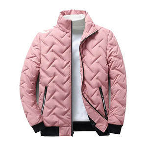 Veste matelassée rose pour homme, col montant, fermeture éclair sur le devant, rembourrage en polyester, manteau décontracté d'automne, coupe classique, couleur unie - Product Image 1