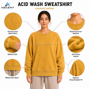 Sudadera de cuello redondo para mujer con lavado ácido, estilo vintage, oversize, de forro polar liso, fabricante de ropa al por mayor OEM ODM, MOQ bajo - Product Image 6