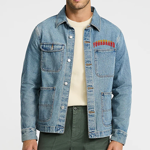 High Quality Loose Fit Long Turn Collar White Denim <b>Jacket</b> Men's 100% Cotton Winter Casual Wear Button Front Vintage Style - Product Image 6