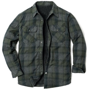 Veste chemise en flanelle à carreaux pour homme, doublée en sherpa, col rabattu, boutonnée, manteau d'hiver décontracté - Product Image 4