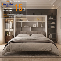 Ensemble de chambre à coucher modulaire GIVANSSIE de luxe moderne, taille King/Queen, cadre en bois de pin, rangement intégré, design convertible, lit gain de place