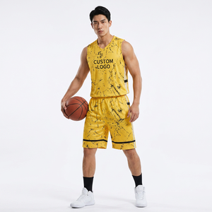 Conjunto de Camiseta de Baloncesto Sublimada Personalizada, Amarillo y Negro, sin Mangas, Ajuste Atlético, para Hombre, Verano, Secado Rápido, Malla Transpirable - Product Image 6