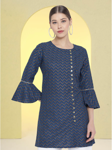 Venta al por Mayor de Kurtis Cortos con Estampado Zig Zag de Verano, Color Azul, Estilo Étnico, Casual, Cómodo y Elegante para Mujer - Product Image 3