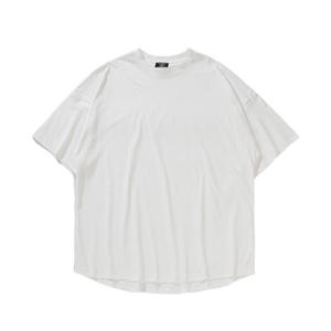 T-shirts pour hommes en coton uni, coupe oversize, ourlet incurvé, style streetwear premium - Product Image 2