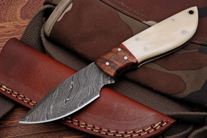 Custom Handmade Damascus Steel Drop Point Straight Edge Skinning <b>Knife</b> with Rosewood & <b>Bone</b> <b>Handle</b> 6-inch - Product Image 2