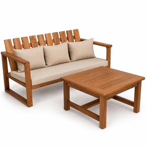 Sofá de Dos Plazas Moderno de Madera de Teca Sólida para Exteriores con Mesa de Centro, Muebles de Jardín de Lujo para Patio, Hotel, Resort, Villa - Product Image 2