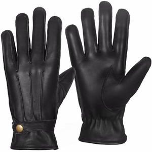 Guantes de Conducción Clásicos de Cuero Negro, Diseño Unisex de Dedos Completos, Correa de Muñeca Ajustable, Agarre Seguro y Cómodo, Para Todas las Estaciones - Product Image 3