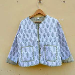 Indian Handmade 100% Cotton Eco-Friendly <b>Quilted</b> Anti-Wrinkle Breathable Digital Printed Front Pocket Regular Winter <b>Jacket</b> - Product Image 1