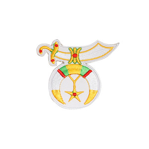 Shriner Emblem Iron-On Embroidered Patch with Classic Crescent Moon and Scimitar Design Canvas Fabric for Hats and Gifts - Product Image 1