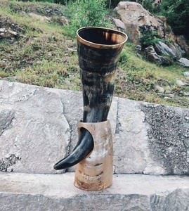 Premium Viking <b>Drinking</b> Horn with <b>Stand</b> Handmade Natural Polished Buffalo Horn Beer Mead Festival Gift Decoration Item - Product Image 4