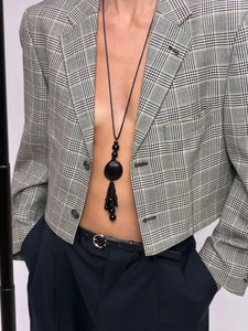 Handmade Black Scallop Shell Tassel <b>Necklace</b> Beaded Tassel Boho Minimalist <b>Statement</b> Jewelry - Product Image 4