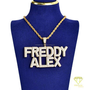 Custom Moissanite Diamond Nameplate Pendant Necklace Bold Double Name Typography Design Sparkling Hip Hop Statement Jewelry - Product Image 5