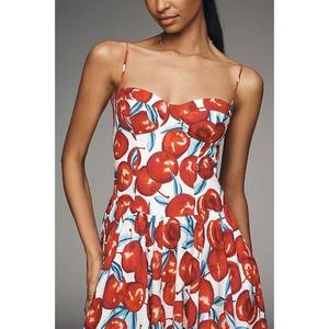 Vestido Midi sin Mangas con Tirantes Estampados de Alta Calidad, Hecho a Mano, Ecológico, 100% Algodón Transpirable, Estilo Dulce y Romántico - Product Image 2