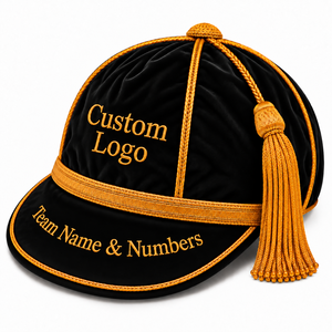 Nueva llegada: Gorras de gala negras bordadas a mano con borlas y ribetes dorados, de 5 paneles, ajustables. - Product Image 6