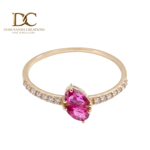 Dainty 9K Solid <b>Gold</b> for Certified Prong <b>Set</b> Lab Grown Hot Pink Tourmaline Lab Grown Diamond Promise Band <b>Ring</b> Jewelry Unisex - Product Image 1