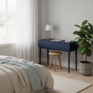 Table console ronde moderne avec 2 tiroirs, construction en chêne massif, meubles de salon pour espaces modernes - Product Image 3