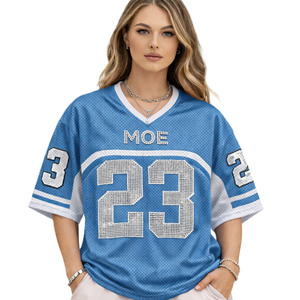 เสื้อเจอร์ซีย์อเมริกันฟุตบอลปักเพชร ระบายอากาศได้ดี ทรงโอเวอร์ไซส์ สตรีทแวร์ รับสกรีนโลโก้ แบรนด์ส่วนตัว ชุดทีม - Product Image 1