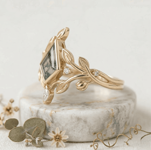Green Crystal Kite <b>Moss</b> <b>Agate</b> Leaf Engagement <b>Ring</b> Botanical Wire Frame Boho Bridal Jewelry OEM Factory Wholesale Designer Piece - Product Image 1
