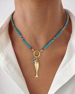 Collier long en résine turquoise avec pendentifs cœur, style bohème, coquillages de plage, étanche, pour femme - Product Image 1