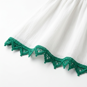 Dentelle fantaisie géométrique guipure vert émeraude 10 mm, écologique, personnalisable, OEM disponible, emballage de 20 mètres, pour bandeaux et poupées - Product Image 2