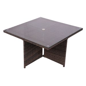 Set da pranzo da esterno in rattan PE marrone da 9 pezzi con comodi pouf e cuscini - Product Image 3