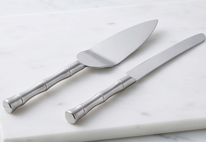 Stainless Steel Cake Server <b>Set</b> 2 Piece Elegant Bamboo Handle Modern Design Ideal For Dessert Serving Parties And Wedding - Product Image 3