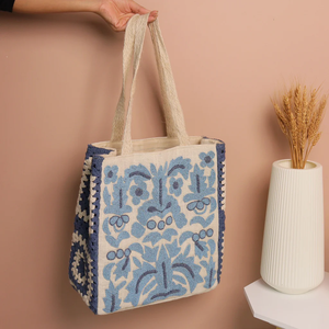 Sac fourre-tout en coton brodé de perles bohèmes pour femmes, fermeture ouverte, fabriqué en Inde par Whimsy Art Craft - Product Image 2
