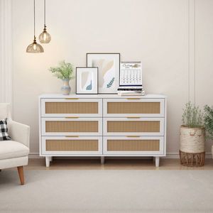 Armadio portaoggetti in 51.18 \ "Rattan a 6 cassetti per camera da letto e soggiorno con cassetto in Rattan bianco - Product Image 6