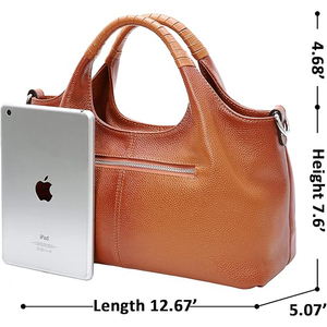 Women Genuine Leather Tote Bag Classic <b>Soft</b> Lichee Pattern Open Top Casual <b>Handbag</b> with Round Handles Daily Use - Product Image 3
