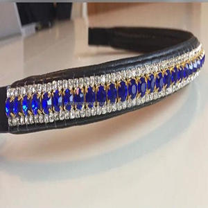 สายรัดคิ้วม้าหนังอังกฤษสีดำตกแต่งด้วย3แถว,สายรัดคิ้วหรูหราสีน้ำเงินเข้มและชัดเจนคริสตัลวิบวับ - Product Image 3