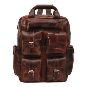 Vintage Style <b>Leather</b> Laptop <b>Backpack</b> <b>For</b> <b>Men</b> And Women With Multiple Storage Pockets Spacious Main Compartment <b>For</b> Travel Work - Product Image 1